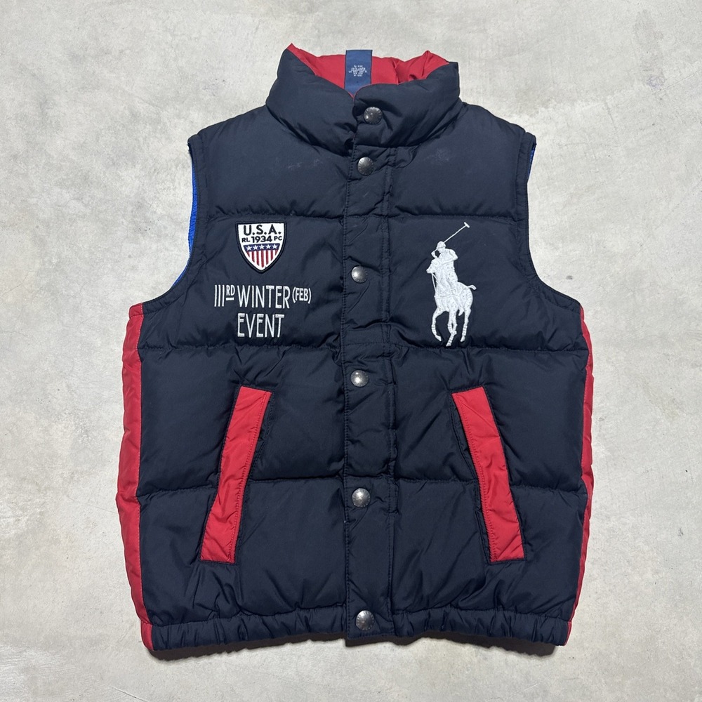 VTG Polo Ralph Lauren Boys Puffer Vest SZ M 10 Big Pony USA Winter 111rd Event